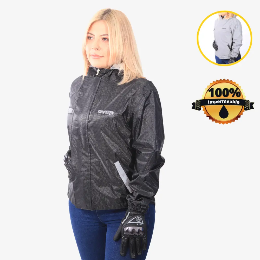 Chaqueta Impermeable Doble Faz Reflectiva Over 100% Azul Rey Dama