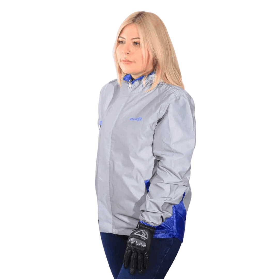 Chaqueta Impermeable Doble Faz Reflectiva Over 100% Azul Rey Dama - BSA MOTOS