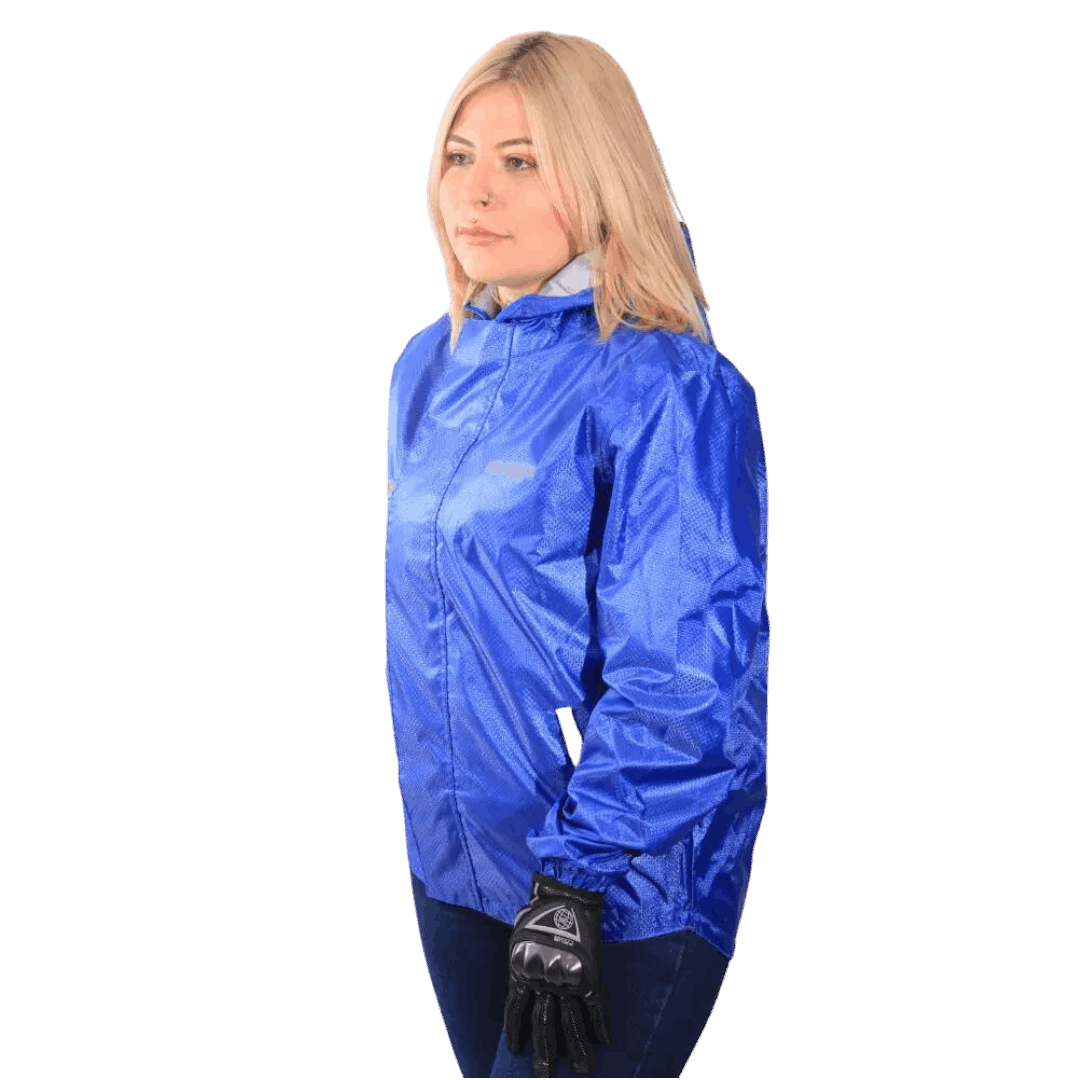 Chaqueta Impermeable Doble Faz Reflectiva Over 100% Azul Rey Dama - BSA MOTOS