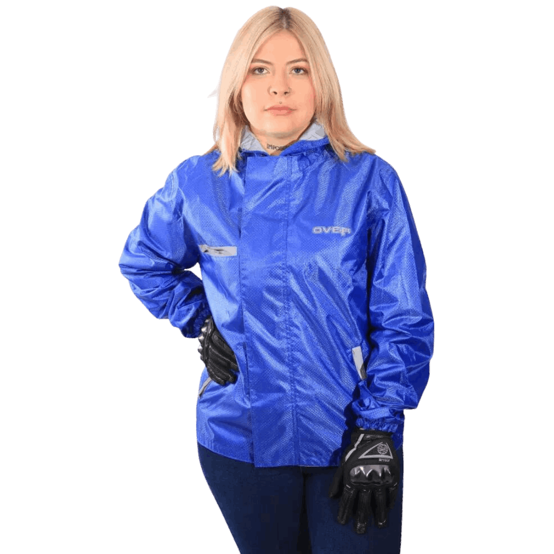 Chaqueta Impermeable Doble Faz Reflectiva Over 100% Azul Rey Dama - BSA MOTOS