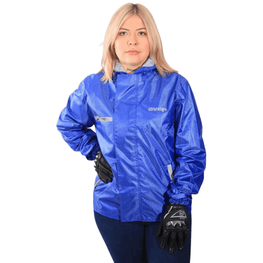 Chaqueta Impermeable Doble Faz Reflectiva Over 100% Azul Rey Dama - BSA MOTOS